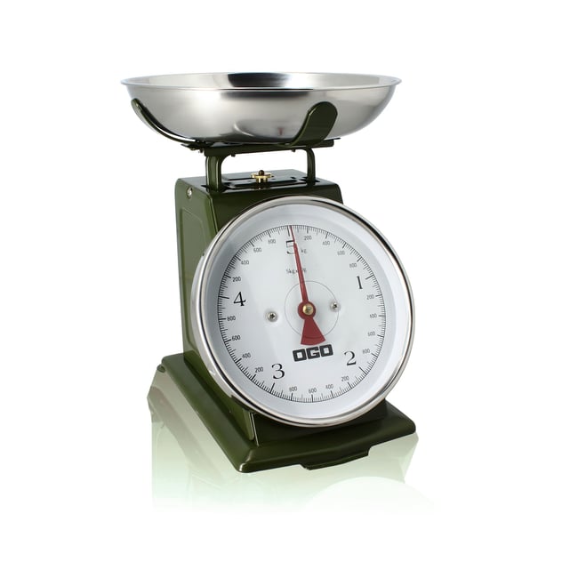 Balance de cuisine mécanique en inox vert <span itemprop=