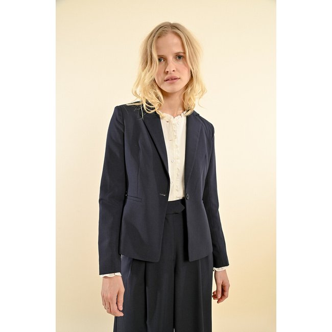 Veste blazer cintré bleu marine <span itemprop=