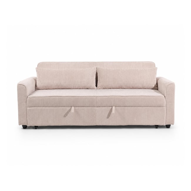 Canapé droit convertible en velours côtelé, ERNEST Couleur beige <span itemprop=
