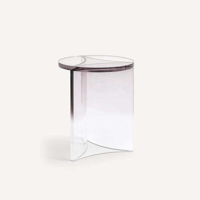 Bout de canapé rond acrylique dégradé, Akrili  Couleur gris fumé <span itemprop=