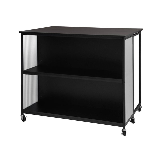 Desserte de cuisine métal extensible avec rangements, table de bar ALEXIS Couleur noir <span itemprop=