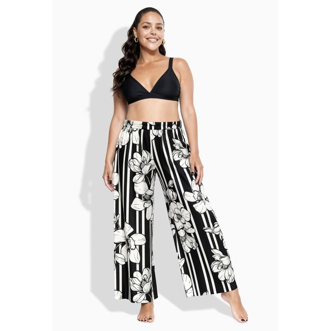 Pantalon Palazzo dans un imprimé noir <span itemprop=