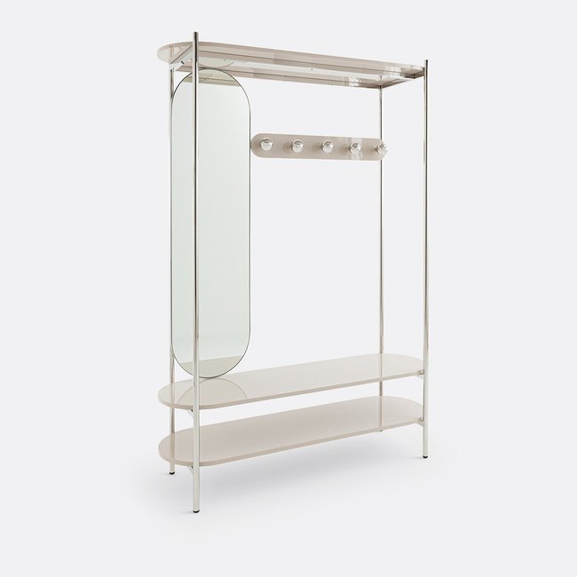 Garderobe Marlow mit Spiegel, Stahl und MDF chrom/graubeige <span itemprop=