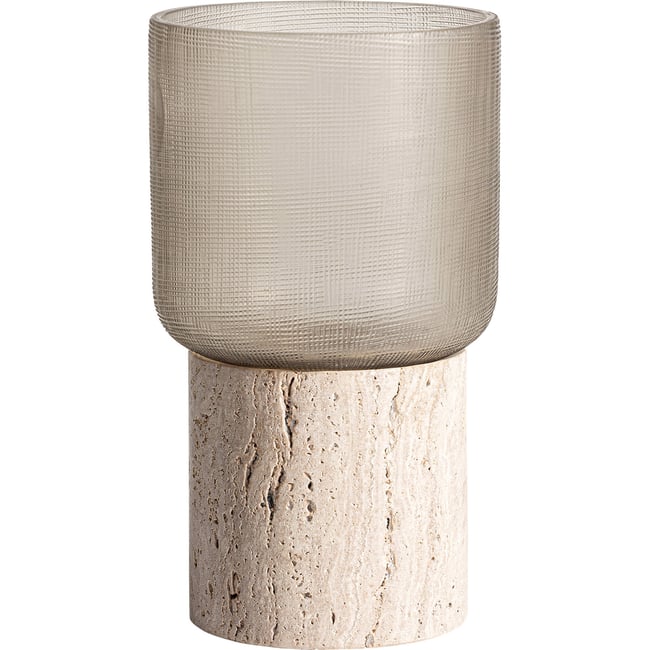 Porte-bougie en marbre collection jasha Couleur crème et cristal fumé <span itemprop=