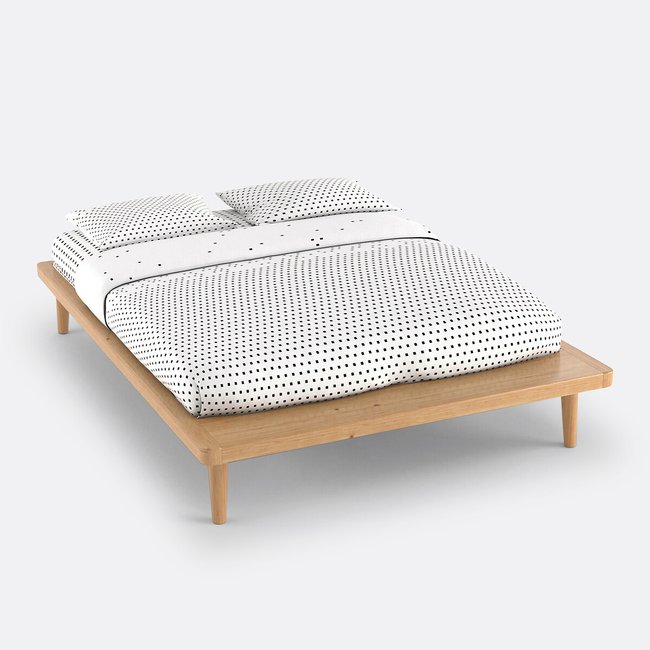 Lit plateforme pin massif + sommier, Jimi Couleur pin teinté chêne <span itemprop=