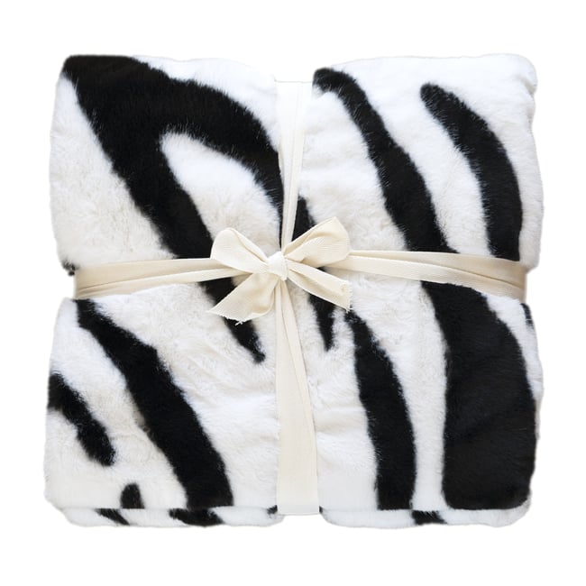 Plaid doux à motif zèbre avec dos en velours - QABANE noir <span itemprop=