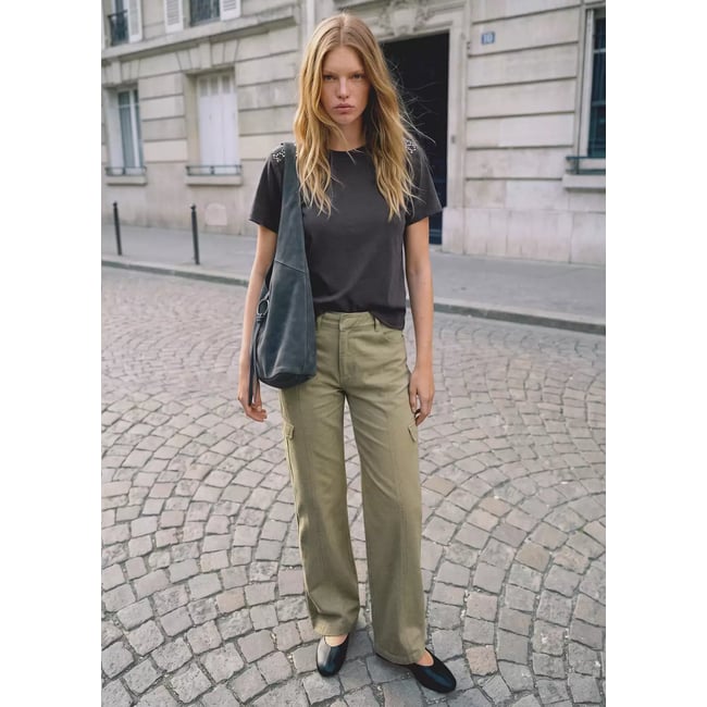 Jean wideleg cargo kaki <span itemprop=