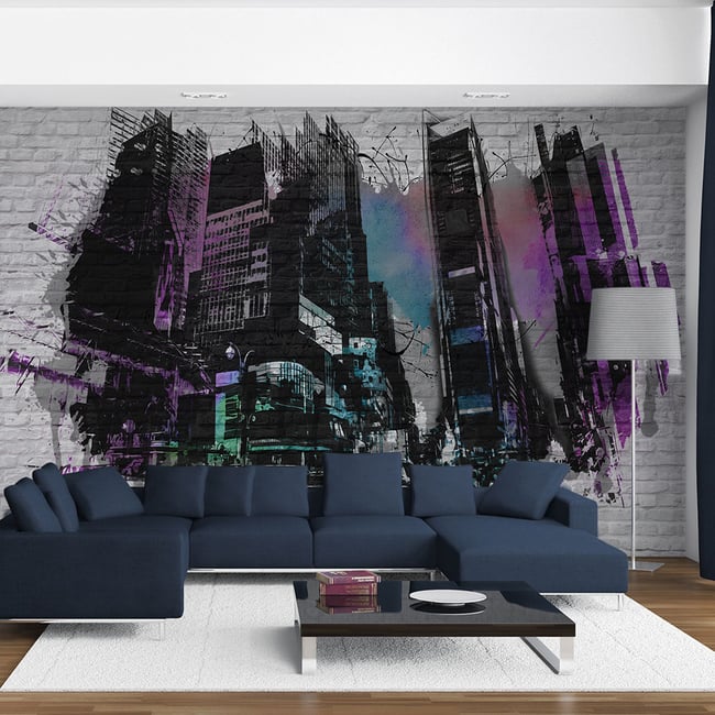 Papier peint intissé panoramique Street art Art urbain : Grande ville moderne Couleur noir <span itemprop=
