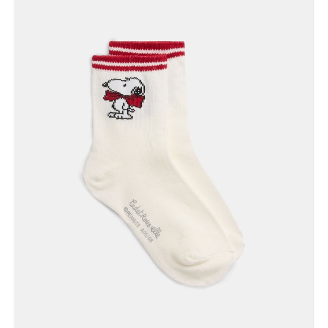 Paire de chaussettes tasokete snoopy coton mélangé écru et rouge <span itemprop=