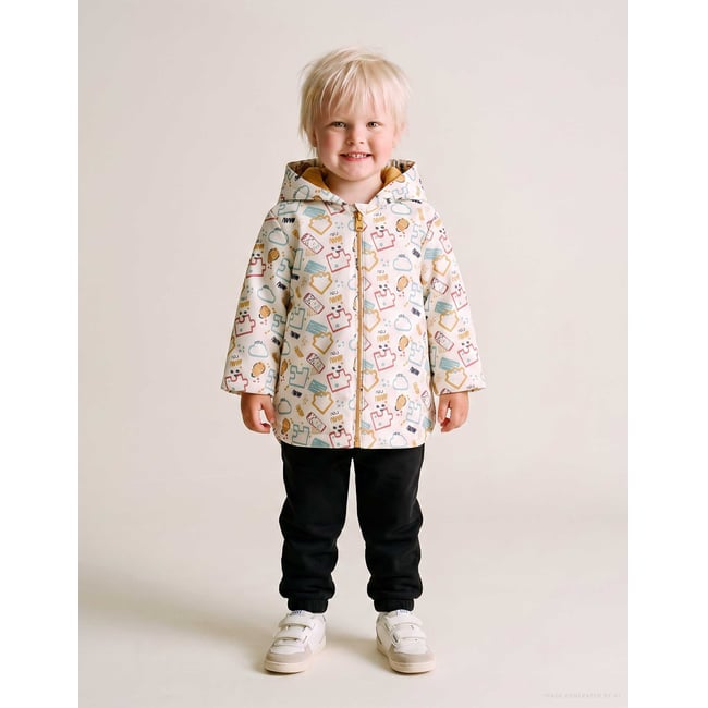 Parka rembourrée en caoutchouc avec capuche et imprimé blanc <span itemprop=