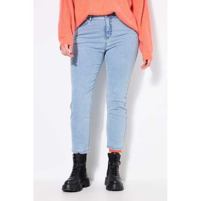 Jean Mom 5 poches, délavage clair, coupe Wide bleu clair <span itemprop=