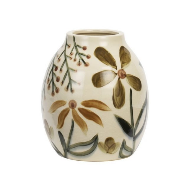 Petit vase grès peint floral Couleur multicolore <span itemprop=