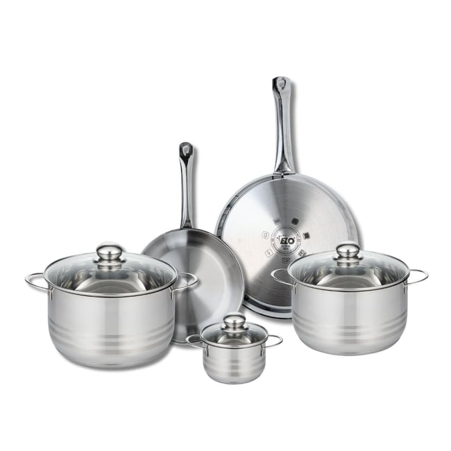 Batterie 2 poêles 24/28cm + 3 faitouts 12/20/24cm PROFI BRILLANT gris <span itemprop=
