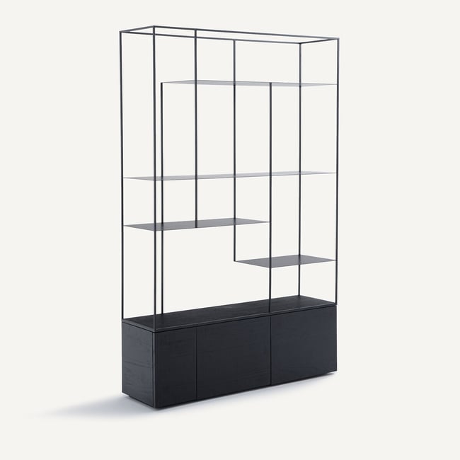 Bibliothèque métal fer et MDF, Kanato Couleur noir <span itemprop=