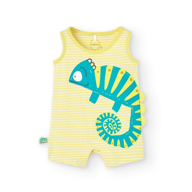 Grenouillère en tricot à rayures vert <span itemprop=