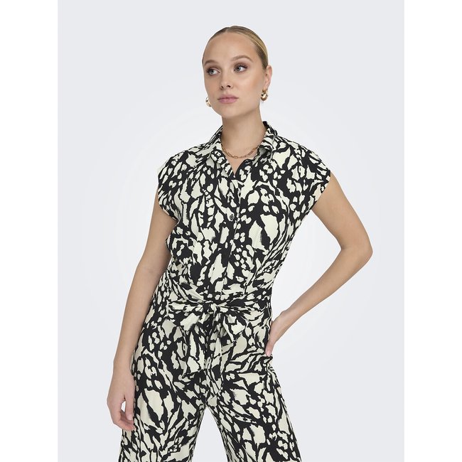 Printed short sleeve jumpsuit black white Only La Redoute