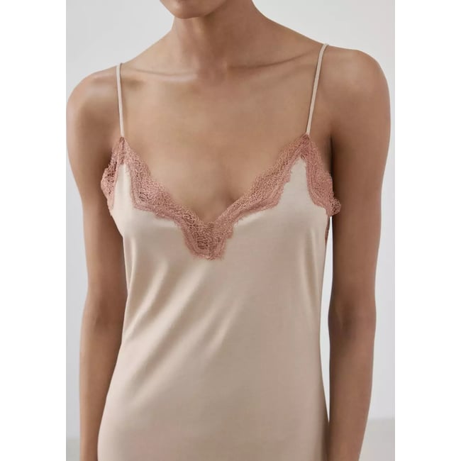 Caftan lyocell coton dentelle rose <span itemprop=