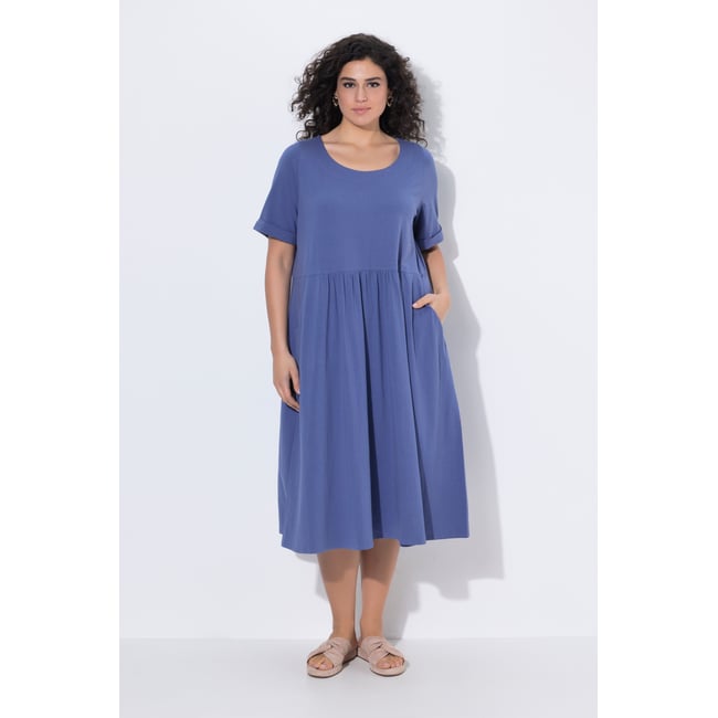 Robe midi en jersey. Décolleté bleu atlantique <span itemprop=