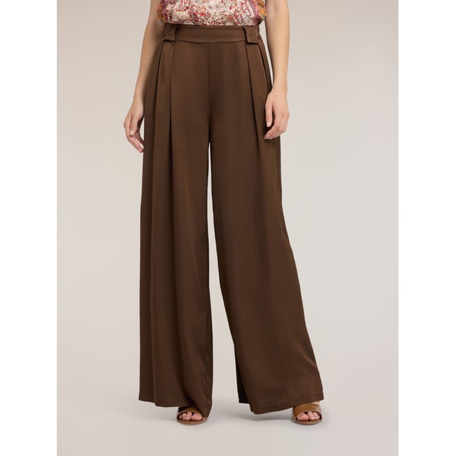 Pantalon palazzo à plis marron <span itemprop=