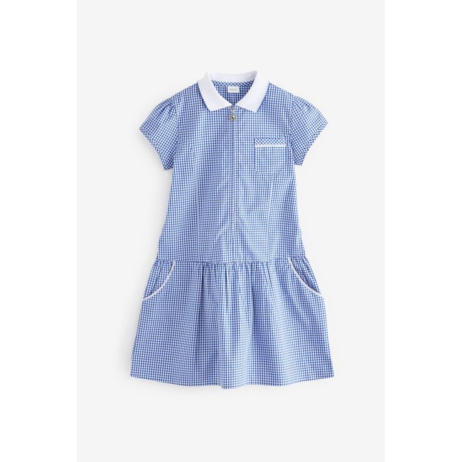 Robe pour l'école détail zippé et motif vichy bleu moyen <span itemprop=