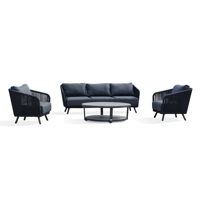 Salon bas de jardin en alu et corde BIARRITZ noir <span itemprop=