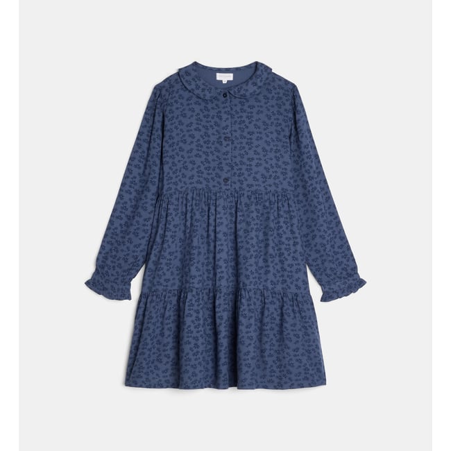 Robe froncée taurelia à motif floral en sergé bleu <span itemprop=