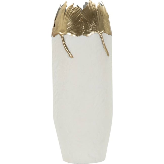 Vase en fer à feuilles en relief GLAM Couleur blanc et doré <span itemprop=