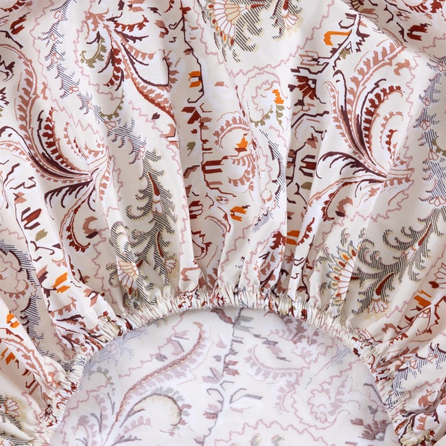 Drap housse en percale de coton ecru, TALMA a motif <span itemprop=