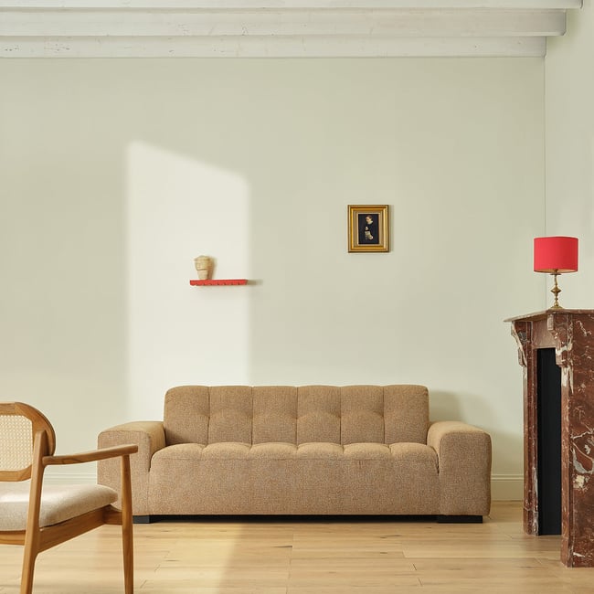 Canapé droit 3 places en tissu texturé   ALPHONSE Couleur marron clair chiné <span itemprop=