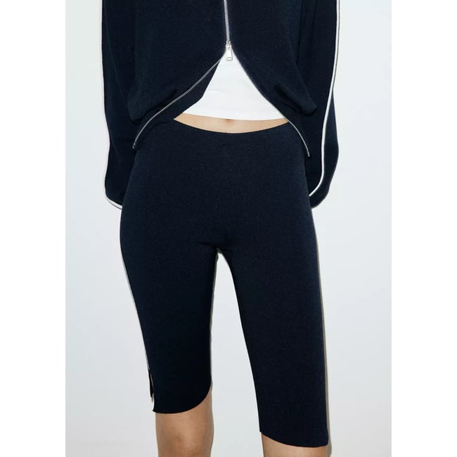 Pantalon en maille capri à rayure contrastée bleu marine <span itemprop=