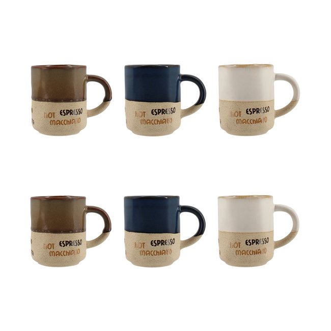 Lot de 6 tasses assorties 20cl, MACCHIATO Couleur blanc-bleu-marron <span itemprop=