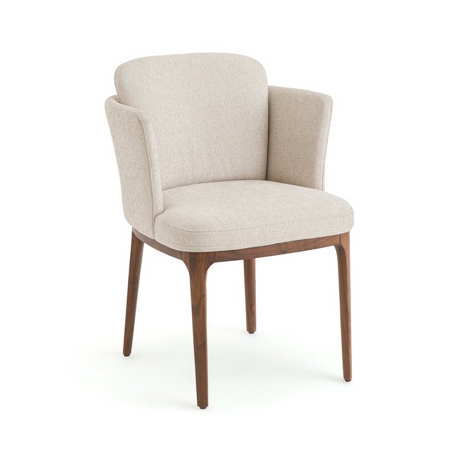 Cadeirão de mesa em nogueira e tecido, Jabote bege <span itemprop=
