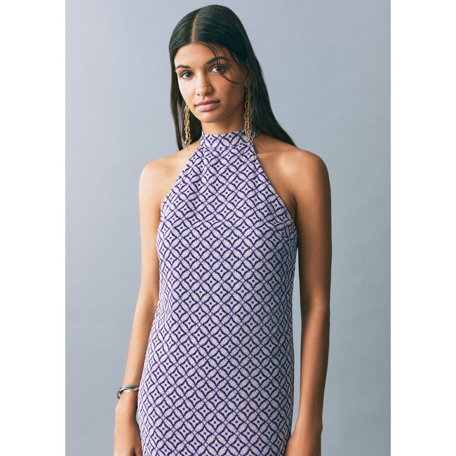 Robe imprimé emmanchures américaines bleu encre <span itemprop=