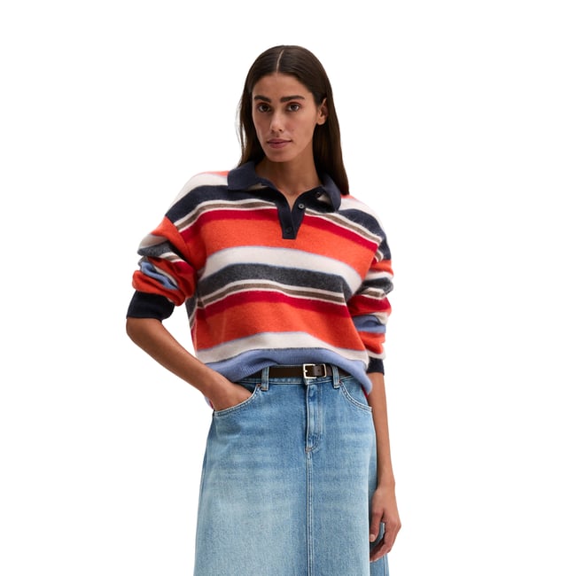 Polo en maille ample en laine mérinos douce orange <span itemprop=
