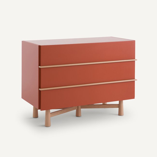 Commode MDF laqué et hêtre massif, Japoto Couleur rouille <span itemprop=