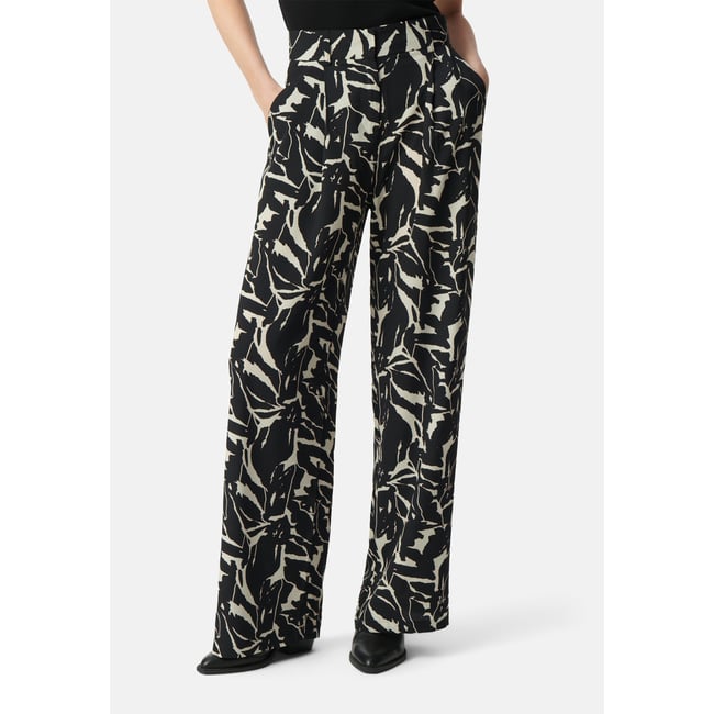 Pantalon fluide imprimé fleurs zébré  noir <span itemprop=