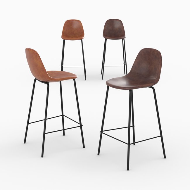 Pack 4 chaises pour îlot central 65 cm - HENRIK Couleur camel et marron <span itemprop=