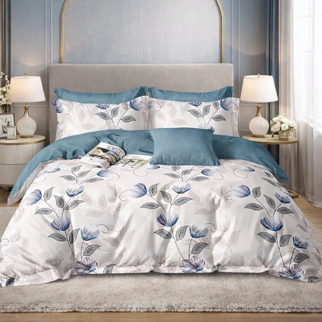 Parure house de couette en coton imprimé floral, Caldie multicolore <span itemprop=