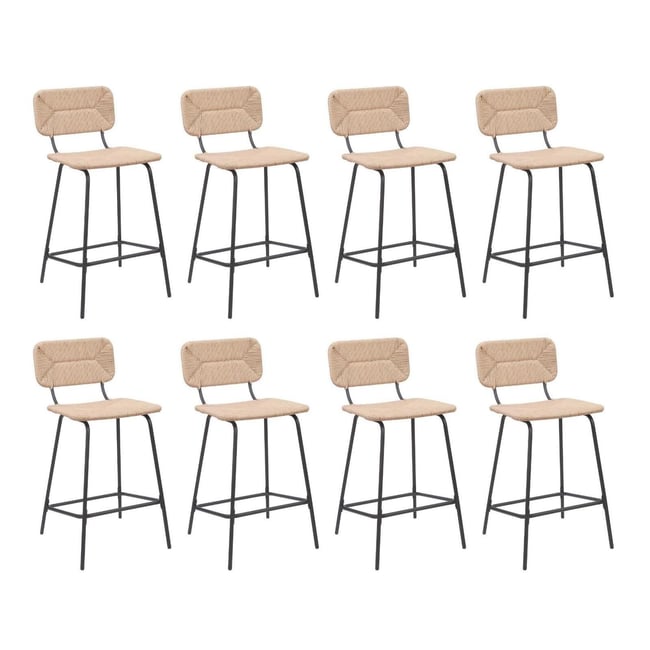 Lot de tabourets d'ilot et bar en métal et assise rotin 65cm NEMA|Lot de 8 | Lot de 8 Couleur naturel <span itemprop=