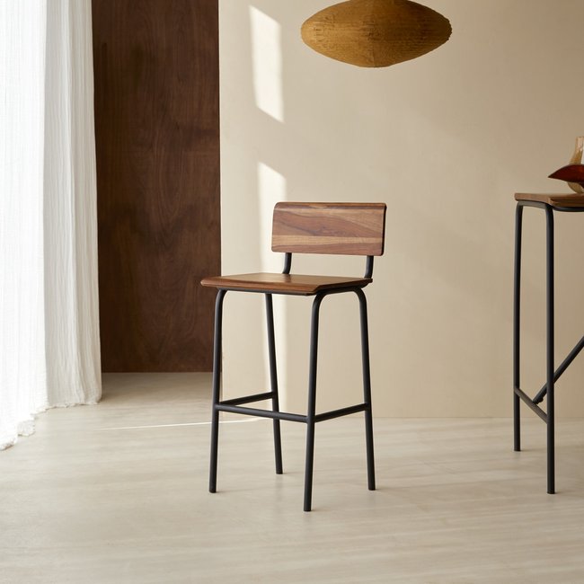 Chaise de bar en palissandre massif et métal TALIA Couleur marron <span itemprop=
