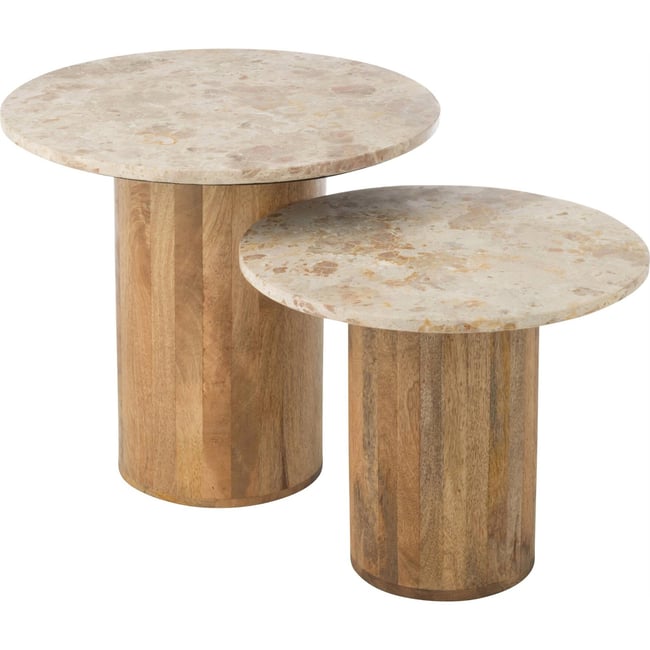 Table d'appoint ronde effet marbre (lot de 2) Couleur beige et marron <span itemprop=