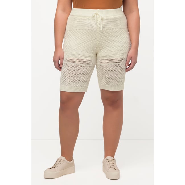 Bermuda doublé en crochet blanc cassé <span itemprop=