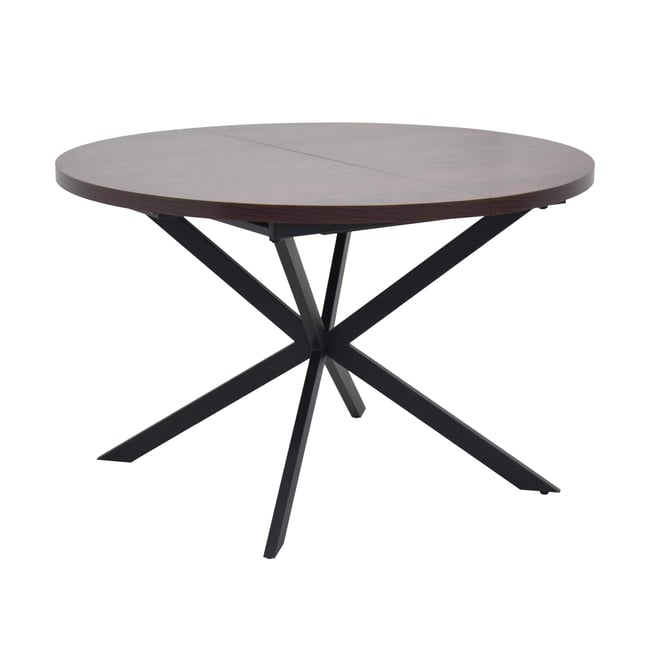 Table à manger extensible ronde en métal et effet bois 6 à 8 personnes, MARCIA Couleur marron <span itemprop=