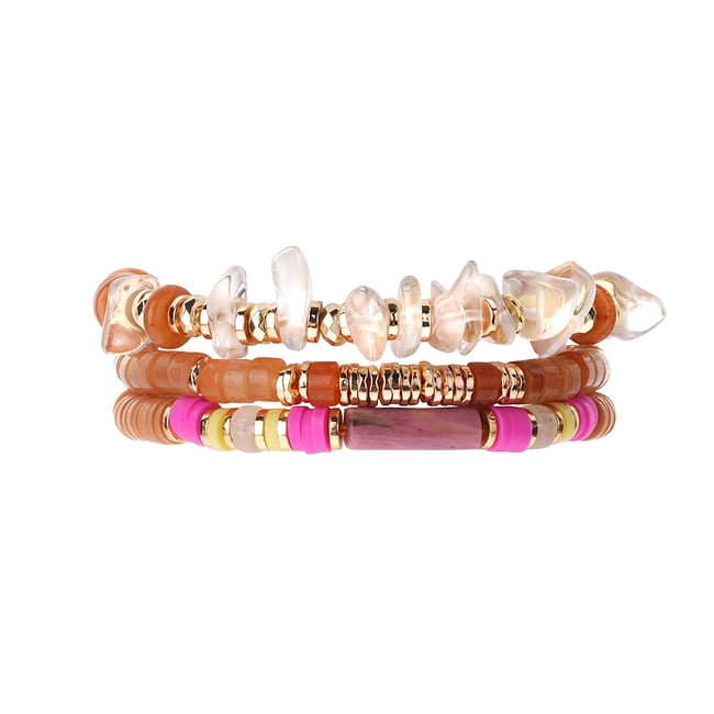 Bracelet ajustable multirang avec perles VADORADA camel <span itemprop=
