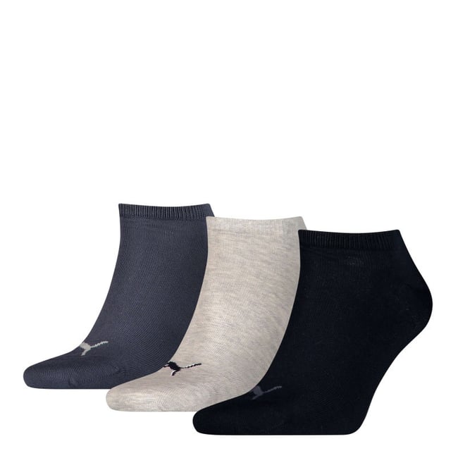 Lots de 3 paires de chaussettes en coton bleu gris et noir uni bleu <span itemprop=