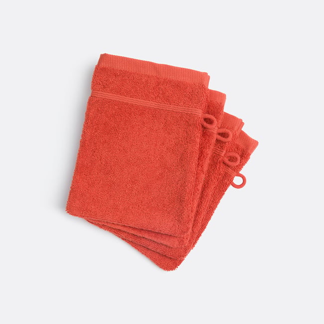Lot 4 gants de toilette éponge bouclette, Zavara  goyave <span itemprop=