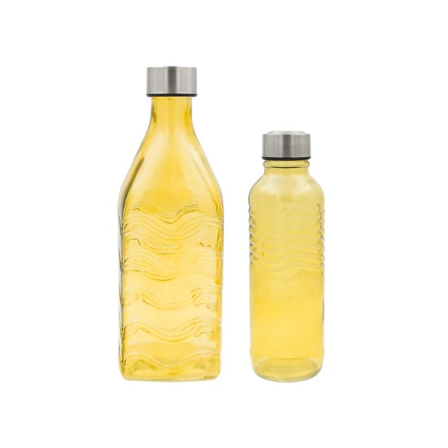 Lot de 2 bouteilles jaunes en verre coloré, GLOUPOP Couleur jaune <span itemprop=