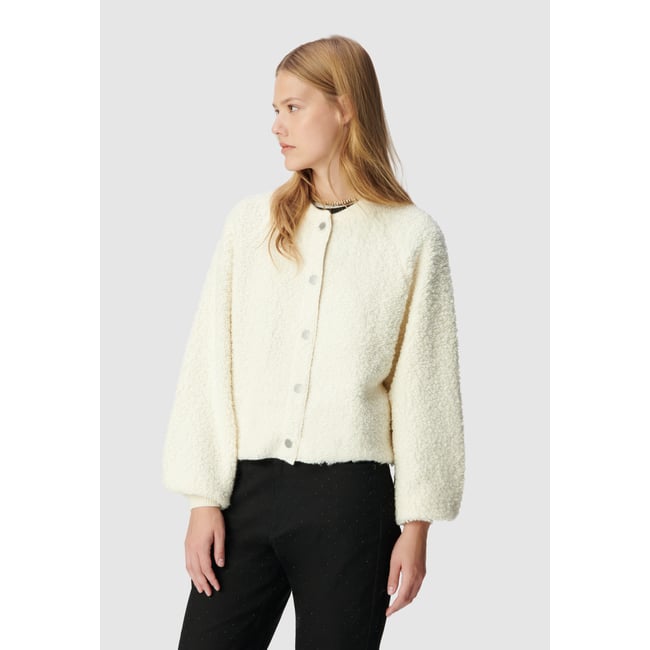Cardigan maille bouclette ecru <span itemprop=