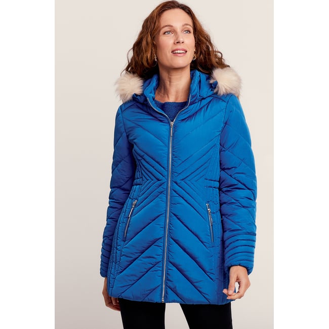Doudoune à capuche amovible bleu electrique <span itemprop=