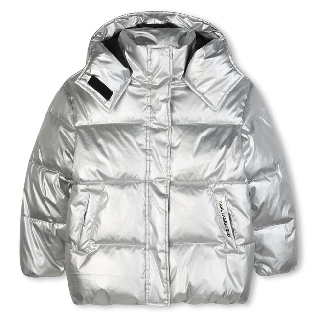 Veste en duveton à capuche argentée silver <span itemprop=